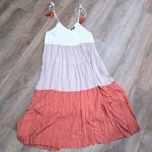 Wishlist Colorblock Tiered Maxi Dress Large Cream Mauve Terracotta Boho Tassels